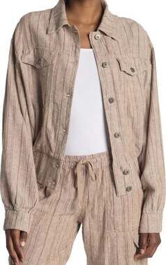 SUPPLIES Unionbay Linen Blend Striped Utility Jacket Tan Cropped Shacket Large